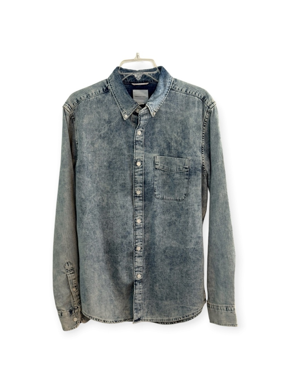American Eagle Outfitters Men Button Up Shirt M Blue Long Sleeve Denim Work
